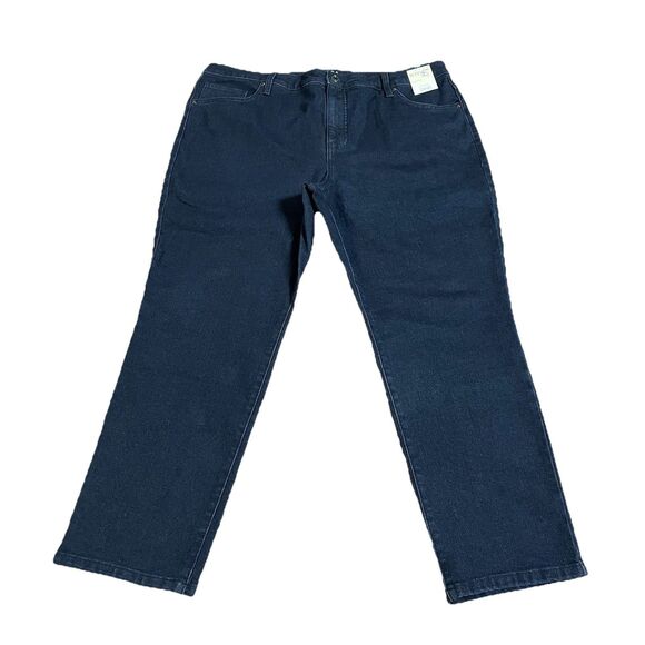 BRAND NEW WOMEN'S SIZE 18W PETITE TERRA & SKY STRAIGHT LEG DARK WASH JEANS - Picture 1 of 2